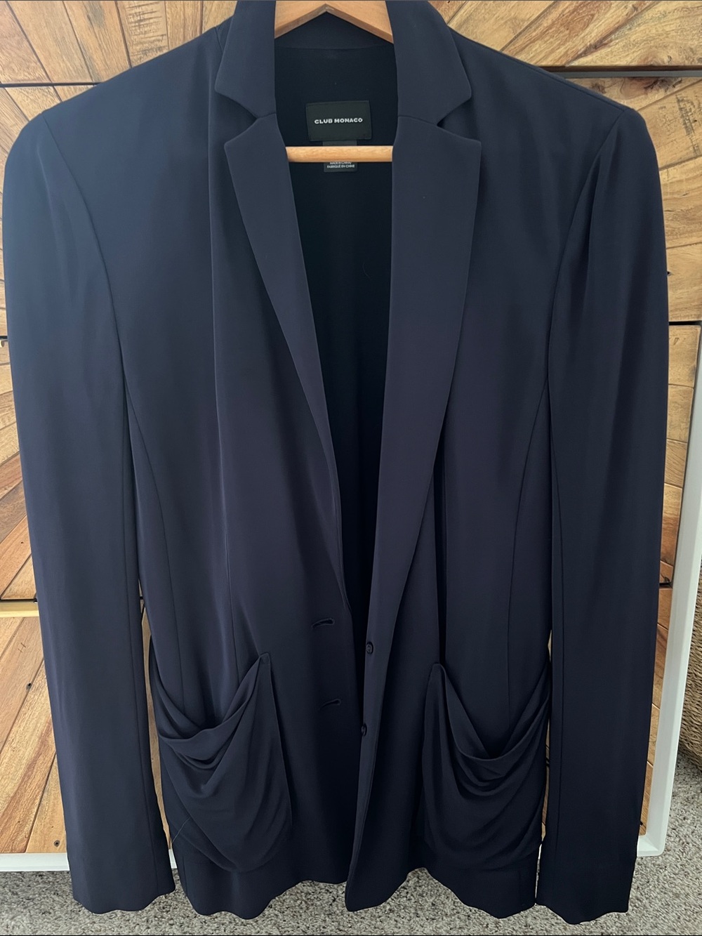 Club Monaco Navy Draped-Pocket Blazer